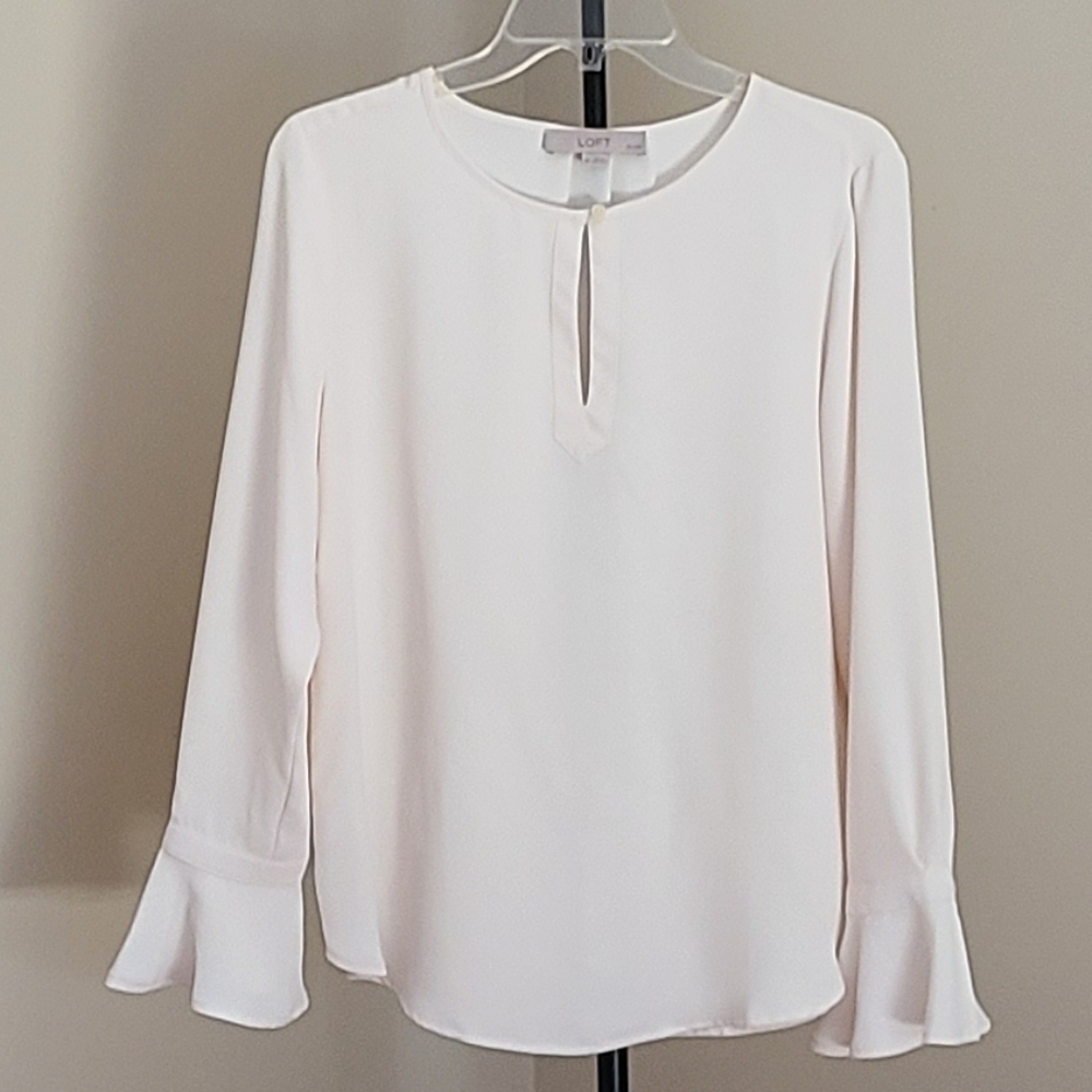 Loft Ivory Women's Long Sleeve Keyhole Bell Cuff Blouse Top MP